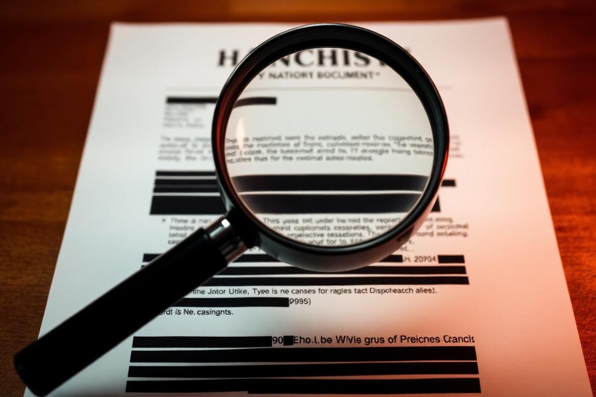 A magnifying glass over a redacted document